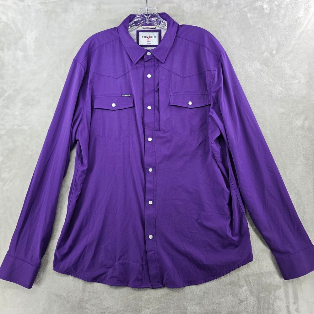 Poncho Western Shirt Mens XL Purple Slim Fit Performance Pearl Snap Long Sleeve